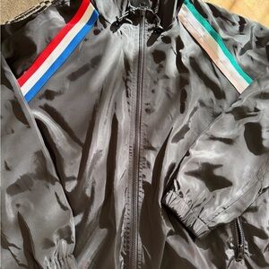Cynthia Rowley Vintage Stripe Style Black Windbreaker Jacket